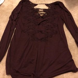 Deep plum lace up top